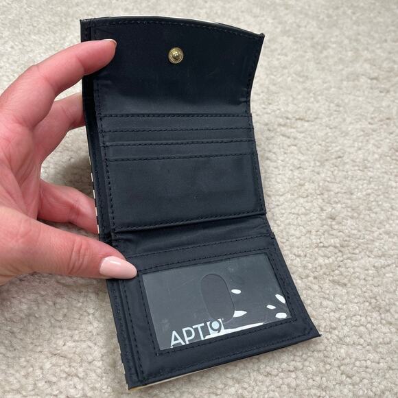 APT.9 Black White Striped Patent Trifold Wallet Small ID Card Slot Coin Pocket - Picture 2 of 8